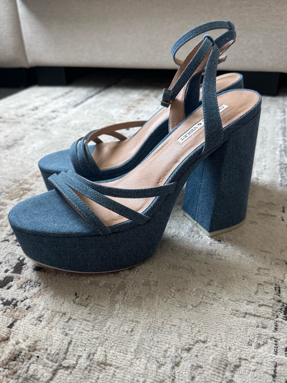 Chelsea & Violet Denim Strappy Platform Heel Sandals